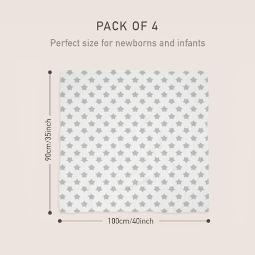 Image of GLLQUEN BABY Muslin Swaddle Blankets 4-Pack Breathable Receiving Blankets (35 inch x 40 inch) Soft Baby Blankets for Girls and Boys Newborn Essentials Muslin Burp Cloths Swaddle Wrap Baby Gift (Star)