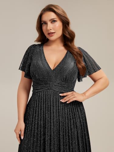 Image of Ever-Pretty Women's Plus Size Glitter Formal Dresses for Curvy Women A Line V Neck Gala Mother of Bride Dress Evening Gown