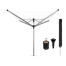 Brabantia – Stendibiancheria a Lift-O-Matic Advance – 60m di Spazio per Stendere – Regolabile All’altezza (149-197 cm) – con Tubo per Cemento 50mm, Custodia & Portamollette – Metallic Grey – ø 312cm