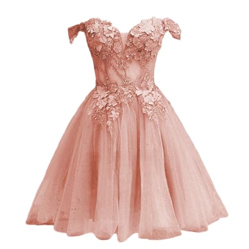 Zhangyo Glitter Lace Homecoming Dresses for Teens Tulle Appliques DAMA Dresses for Quinceanera Off Shoulder Short Ball Gown