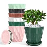 Freyeeti Juego de 6 Macetas con Platillo de Agujeros de Drenaje, Maceteros Decorativos Interior para Balcón Jardín (12cm, Multicolor)