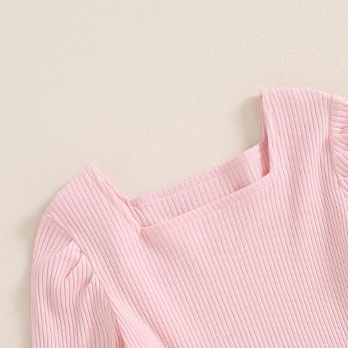 Image of BeQeuewll Fall Winter Toddler Baby Girl Clothes 2Pcs Long Sleeve Ribbed Knit Shirt Plaid Skirt 1T 2T 3T 4T 5T Girls Dress