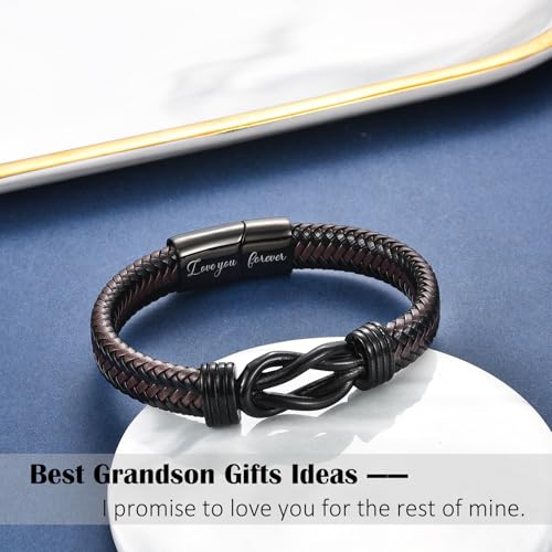 Pulsera trenzada de cuero con grabado para hombre miniatura 3