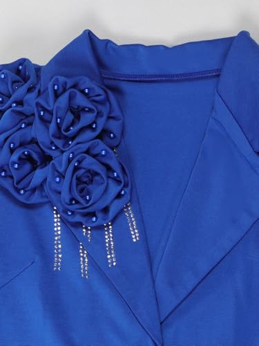 Molisry Women's 2 Piece Blazer Dress Set Formal Rhinestone 3D Flower Bodycon Midi Dress with Overcoat Business Suit Set4