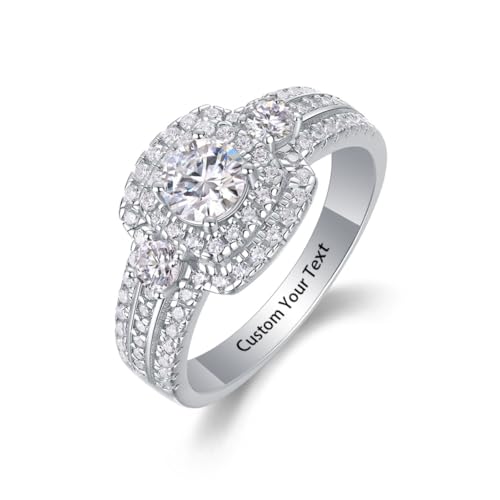 Custom 925 Sterling Silver Moissanite Rings for Women 0.5CT Moissanite Engagement Ring S925 Promise Ring for Her Anniversary Valentine'S Day Jewelry