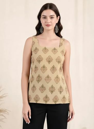 Image of Pinkmint Women Cotton Blend Printed Short Kurti Top (Pack of 2) | Stylish Casual Wear | Sleeveless Top | Back Dori Design | Comfortable Kurta Tops