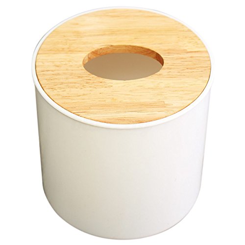 TOOGOO Round White Home Room Car Hotel Tissue Box Wooden Cover Paper Napkin