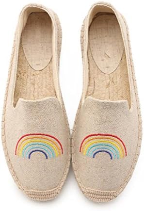 Ryamag Women's Embroider Espadrilles Flat Shoes Slip-On Loafers (9, Rainbow)