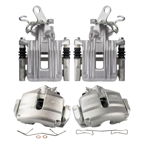 Image of TRQ Front and Rear Brake Caliper Set Zinc Coated Brackets Compatible with 2010 Audi A3 2012-2013 Volkswagen Beetle 2010-2014 Golf 2011-2014 Jetta 2011-2013 GTI