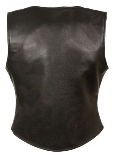 WOMEN'S MOTORCYCLE RIDER EXTRA LONG LEATHER CLASSIC VEST SOFT LEATHER BLACK (L)
