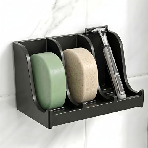Image of Soap Holder for Shower Wall, 3-Compartment Soap Dish for Shampoo, Conditioner and Body Soap, Fast Draining & Rust-Proof & Heavy Duty, Ultra-Strong Adhesive for Long-Term Bathroom Use & Freestanding