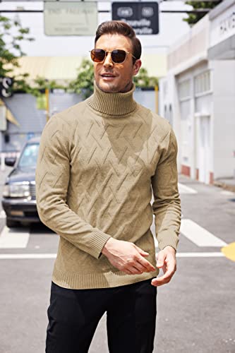 Coofandy Men's Slim Fit Turtleneck Sweater Casual Lightweight Knitted Pullover Sweaters Khaki #TOP15