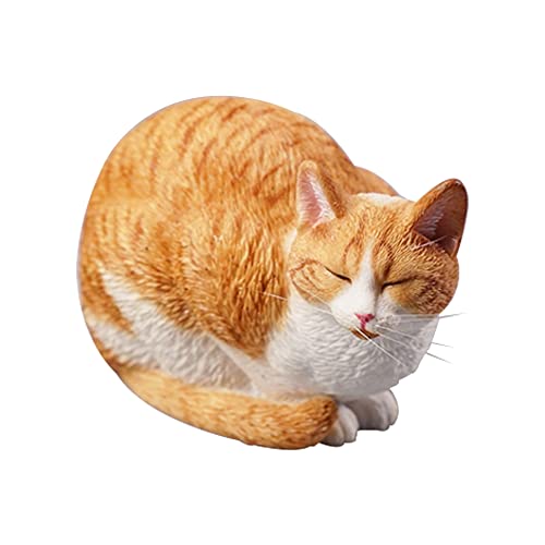 Estatua de Gato Duradero en Resina Naranja para Escritorio