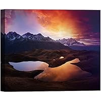 SIGNWIN Canvas Wall Art Orange Sunrise in Purple Sky Over Snowy Mountains Near Lake Landscape Wilderness Photography Realism Modern Panoramic Colorful for Living Room, Bedroom, Office - 12x18 inches
