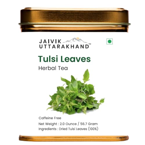 Image of Jaivik Uttarakhand Farm Dried Tulsi Leaves (56.7 g), Holy Basil Tea, Queen of Herbs, No Preservatives, Ocimum Tenuiflorum, Pack of 1 Tin Can