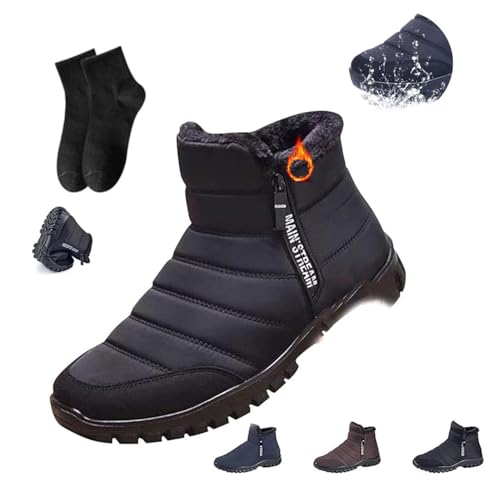 Radinnoo Shoes for Men Orthopedic, Men's Waterproof Warm Cotton Zipper Snow Ankle Boots,Winter Snow Boots for Women Men Ankle Boot Booties