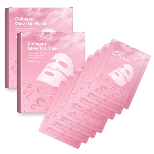 Quasi Bio Collagen Face Mask Overnight, Advanced Collagen Mask, Instant Glass Skin, Pore Minimizing Reduces Lines (2 Box (8 Pcs)) ﻿