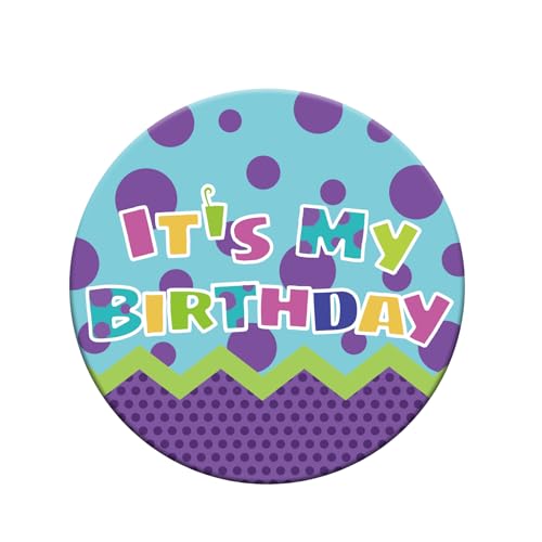 It’s My Birthday Pin, 2.3in Happy Birthday Badge with Purple Bubbles & Light Green Wave Design Fun Party Button Brooch for Boys Girls Men & Women Perfect for Decorations Supplies