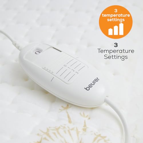 Image of Beurer German Engineering UB 33 Electric Underblanket for Single Bed I German Engineering I 3 Temperature Settings I Printed Cotton Top I Overheat Protection I Illuminated Controls I Machine Washable 30C I OEKO-TEX Certified I 3-Year Warranty