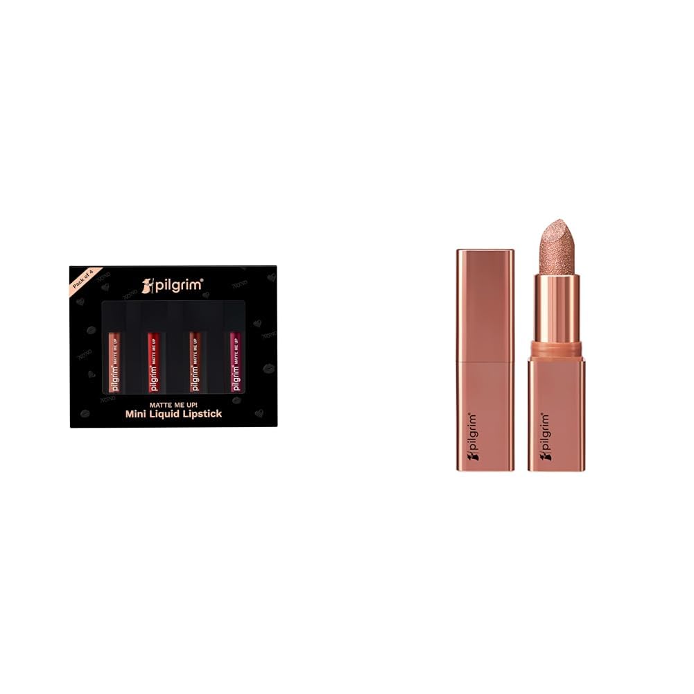 Pilgrim Matte Mini Liquid Lipstick 4 in 1 Pack Smudgeproof, Hydrating & Lightweight (Always on Top, 4 ml) & Glitter Lipstick For Women 4.2gm-picture-47