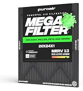 PuroAir MegaFilter - 20x24x1 Air Filter MERV 13 Activated CarbonTech Defense - Heavy Duty 3 Layer...