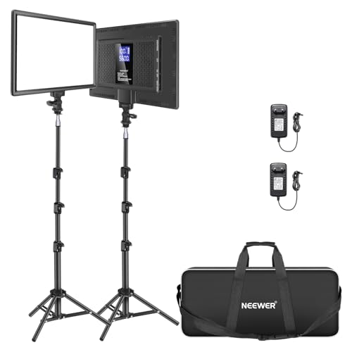 NEEWER 13' LED Videolicht Panel Set mit Stativ, Streaming Licht mit Lithium Akku 2er Pack weiches LED Videoleuchte 3200K-5600K CRI 97+ 2400lux, Studio Light für Live Gaming YouTube Kamera Fotografie
