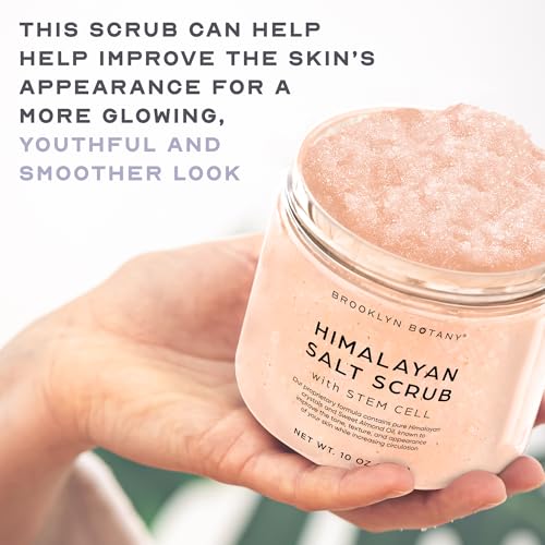 Image of Brooklyn Botany Himalayan Salt & Stem Cell Body Scrub - Moisturizing and Exfoliating Body, Face, Hand, Foot Scrub - Fights Stretch Marks, Fine Lines, Wrinkles - Great Gifts for Women & Men - 10 oz