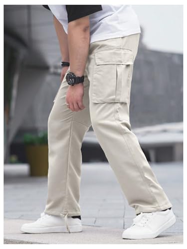 Verdusa Men's Drawstring Waist Casual Pants Straight Leg Cargo Pants with Pockets3