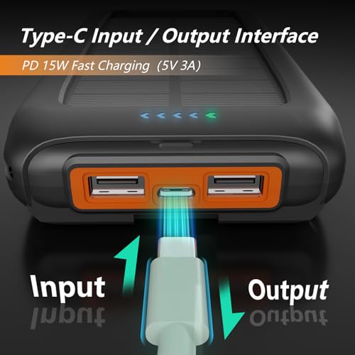 Image of Solar Charger Power Bank 49800mAh, Portable Solar Phone Charger with 2 USB-A & USB-C Ports, 15W Fast Charging for iPhone, Samsung and More, Dual Flashlightfor Camping, Travel & Emergency Backup
