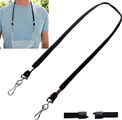 5 Pack - Face Mask Lanyard with Safety Breakaway - Adult Size Length w Quick Release Break Away Clasp - Double Ended Holder, Hanger & Ear Saver w J Clips - Great for Teachers by Specialist ID (Black)