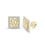 Solid 10K Yellow Gold Real Natural Diamond Nugget Square Stud Earrings 1/6 Carat (.16 Cttw)