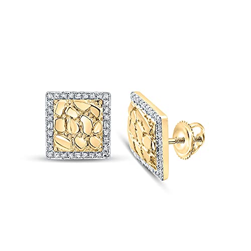 Dazzlingrock Collection 10kt Yellow Gold Mens Round Diamond Nugget Square Earrings 1/6 Cttw