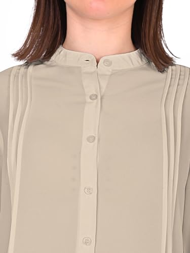 Image of Women's Regular Fit Solid Pleated Cotton Blend Shirts