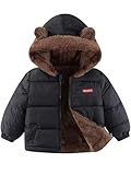 MTXXTZ Toddler Winter Puffer Coat Fleece Padded Jackets Hooded Bear Ears Outwear Clothing for Kids Boys Girls Black 1-2T 90