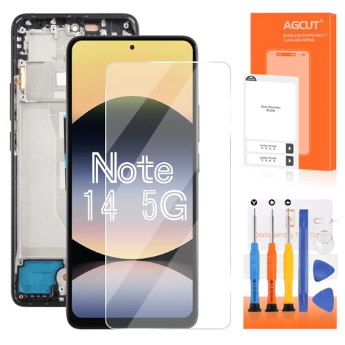 Écran LCD pour Redmi Note 14 5G de 6,67 pouces avec numériseur tactile noir AGCUT