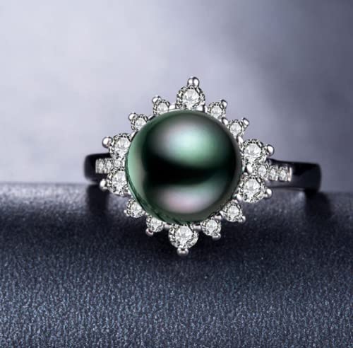 Awmnjtmgpw 925 Sterling Silver cut Freshwater Pearl Ring Black Pearl lady ring wedding ring size 6-103