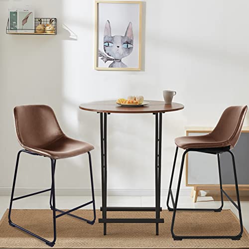 TAVR Furniture Counter Stools Set of 2, 24 inch Counter Height Bar Stools Hold up to 500 lbs, Armless Counter Height Chairs with Metal Legs & Soft Backrest for Kitchen Island Coffee Shop, Brown - Image 6
