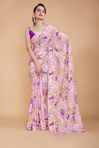 Image of Garden Vareli Summer Roganza Viscose Brasso Floral Print Saree with Unstitched Blouse Piece