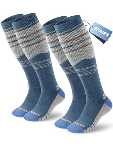 Supertrip 2 Pairs Merino Wool Ski Socks for Womens Mens, Full Cushion Thermal Winter Warm Thick Socks for Skiing Snowboarding