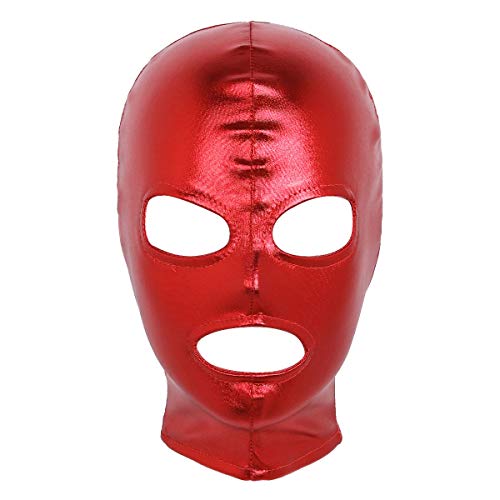 YiZYiF Unisex Kopfmaske Wetlook Metallic Latexmaske Fetisch Full Cover Glänzend Haubenmaske Sex Spielzeug Kopfbedeckung Augen Mund Öffnung Rot_A Einheitsgröße
