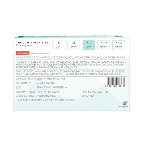 Nua Complete Comfort Sanitary Pads - Designed for Sensitive Skin | Pack of 50 pads for Heavy flow, with Disposal covers | Zero Irritation | Comfortable All-Day Protection | Ultra-Thin | Super Absorbent | No rashes | 50% Wider Back | 100% Toxic-Free, Dermatologically Tested
