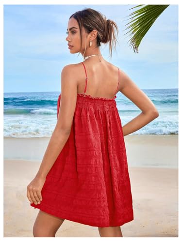 Image of MakeMeChic Women's Babydoll Dress Sleeveless Swing Shirred Mini Dresses | Beach, Summer, Sundress, Ruffle, Casual Dress, Flowy Dress