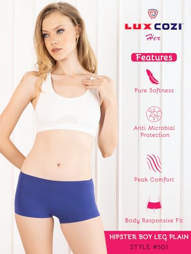 Image of Lux Cozi for Her Women's Boy Shorts Panty | High Coverage 100% Cotton Panty Set for Women |Mid Waist Boyleg Panty |Color May Vary | Pack of 9