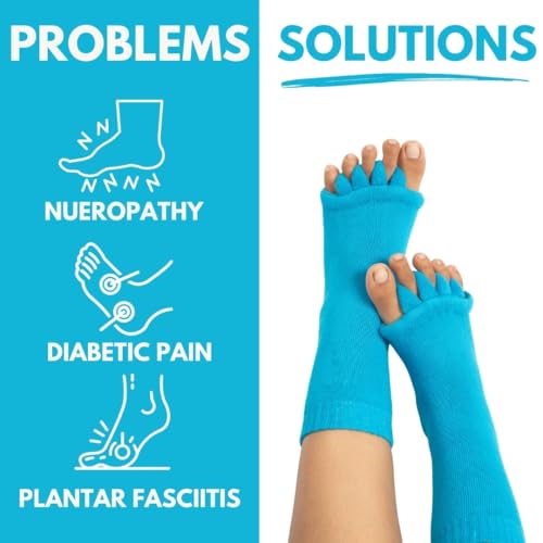 Image of DIRTS Original Foot Alignment 5-Toe Separator Orthopedic Cotton Socks for Women & Men - Bunion Corrector & Plantar Fasciitis Support (Blue, Large)