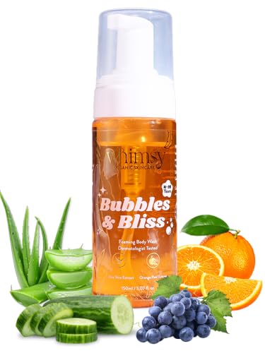 Image of Whimsy Beauty Foaming Body Wash for Girls & Kids | Gentle Tear-Free Cleanser with Aloe Vera & Orange Extract | Safe for Sensitive Skin | Fun Scent | 4 to 16 Years | Organic, Natural Formula | Sulfate & Paraben Free | Dermatologist Tested
