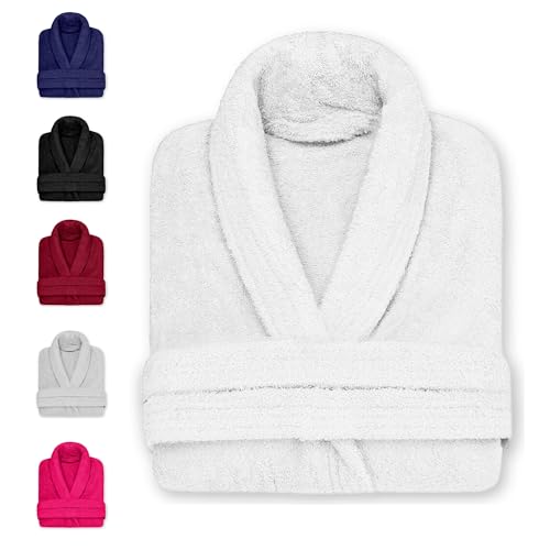 DECASATEXTIL Albornoz Mujer y Hombre - Bata Baño Unisex Ducha 100% Algodón 450g/m² – Suave, Secado Rápido y de Larga Duración – Ideal para Hogar, Hotel o Spa (BLANCO M)