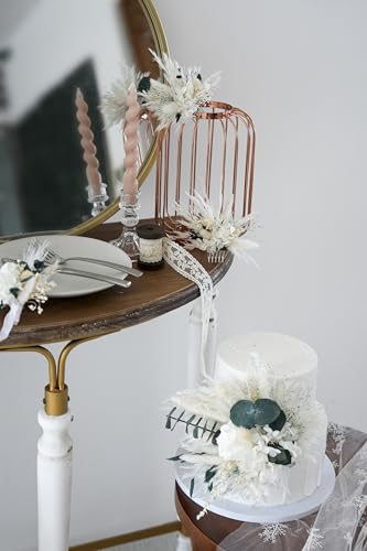 Adorno floral para torta de boda blanco y verde miniatura 5
