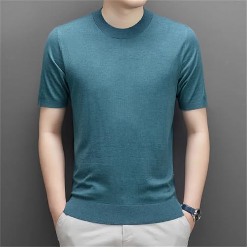 Men's Wool Knit Tees Spring Autumn Slim Short Sleeve Jumper Mock Neck Knitwear Tops3