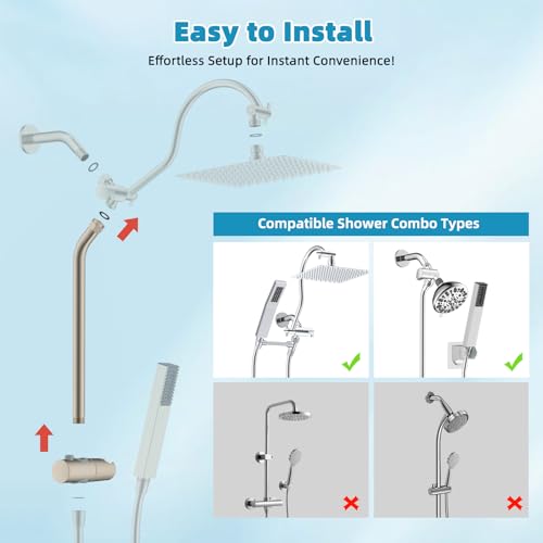 Hibbent Shower Slide Bar with Handheld Shower Head Holder, Stainless Steel Shower Arm Extension Sliding Bar, Height & Angle Adjustment Showerhead Holder, Brushed Nickel - image 7