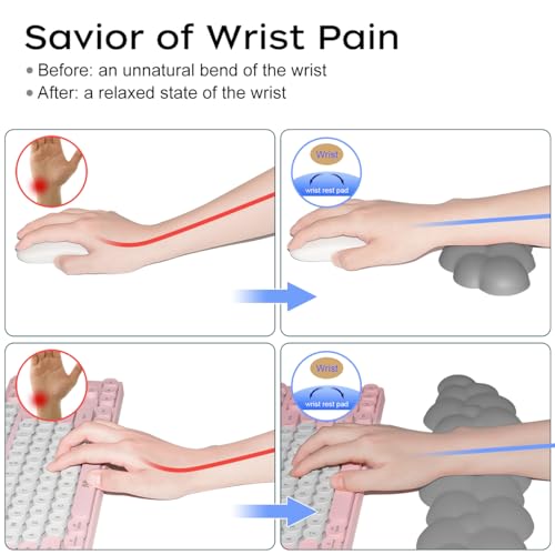 Image of JIKIOU Upgrade Leather Cloud Wrist Rest for Keyboard and Mouse & Cup Pad | Wish Gift-Cute Cloud Shape, Comfortable and don't Irritate to Skin, Non-Slip PU Base,Soft Memory Foam filled for Pain Relief